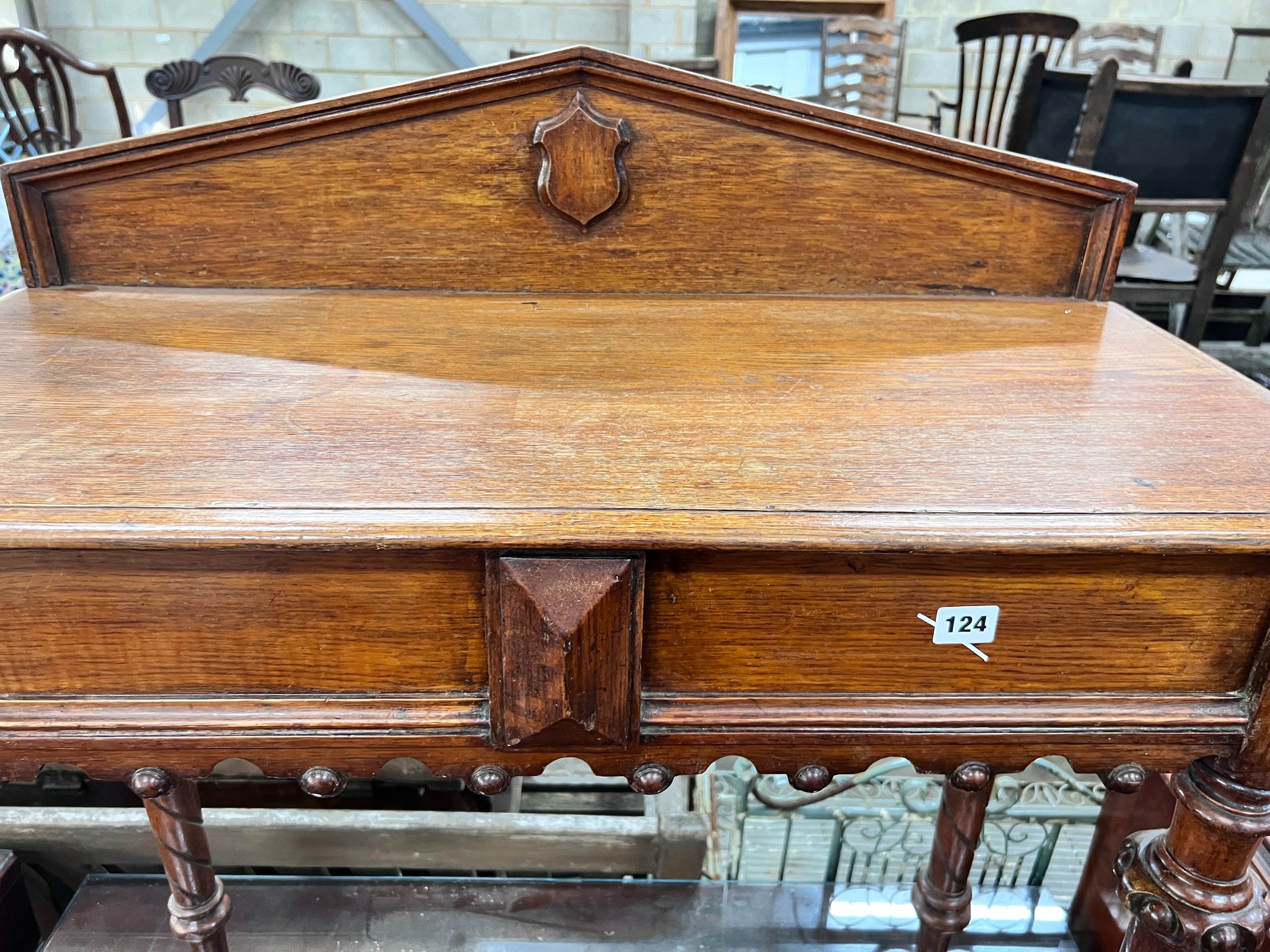 A Victorian carved oak hall table, width 90cm, depth 41cm, height 96cm *Please note the sale commences at 9am.
